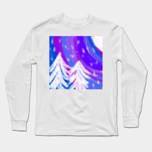 blue purple watercolor painting scenery design Long Sleeve T-Shirt